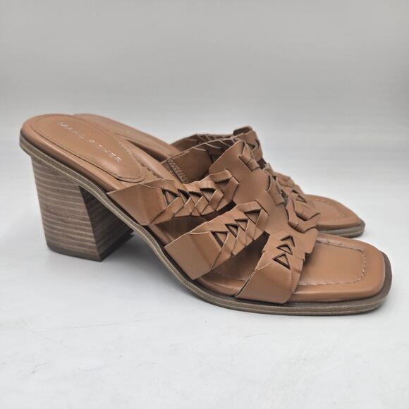 Marc Fisher Sandals Womens 9 M Melita Brown Slip on Strappy Slip-On Block Heels - Picture 1 of 7